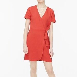 J.Crew Red Wrap Dress Short Sleeve Textured V-Neck Tie Waist Size M